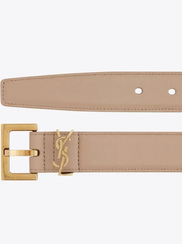 YSL CASSANDRE CINTURÓN CON HEBILLA CUADRADA DE PIEL BOX SAINT LAURENT BRILLANTE