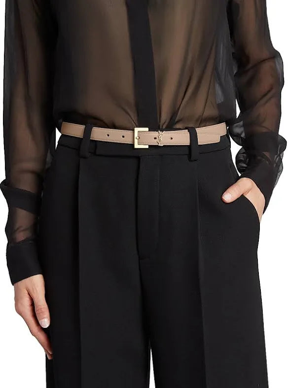 YSL CASSANDRE CINTURÓN CON HEBILLA CUADRADA DE PIEL BOX SAINT LAURENT BRILLANTE